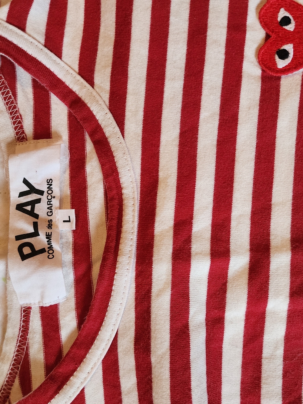 Comme des Garçons PLAY Red and White Striped Long Sleeve Tee
